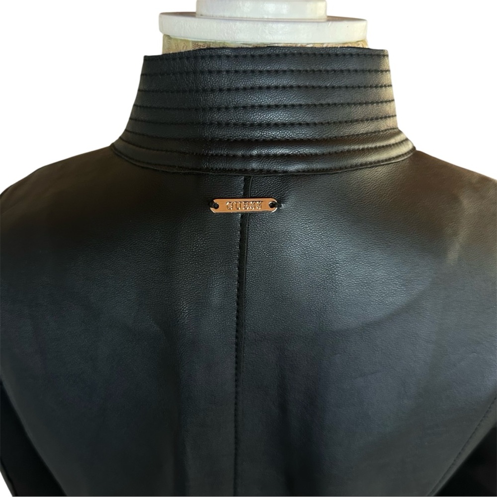 Vintage Guess Women's Black Leather Jacket Size Large Y2K Goth Biker Tailored - Picture 5 of 7